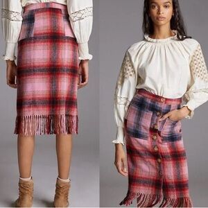 Anthropologie Pink and Red Plaid Mini Skirt